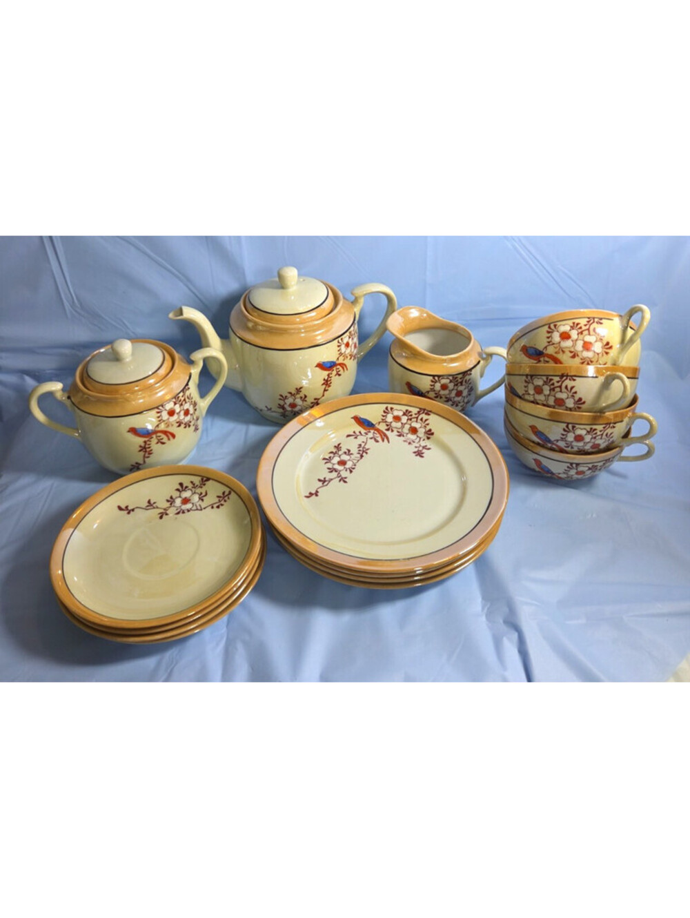 Japanese Lusterware Hand Painted 15 Piece Porcelain Tea Service